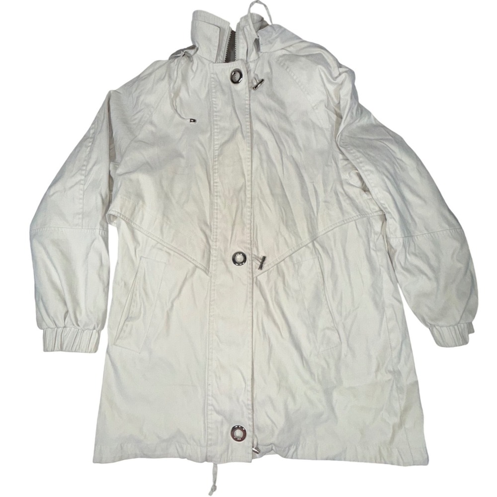 Fleet Street Hooded Anorak Jacket Women Medium Cream Full Zip Removable Hood